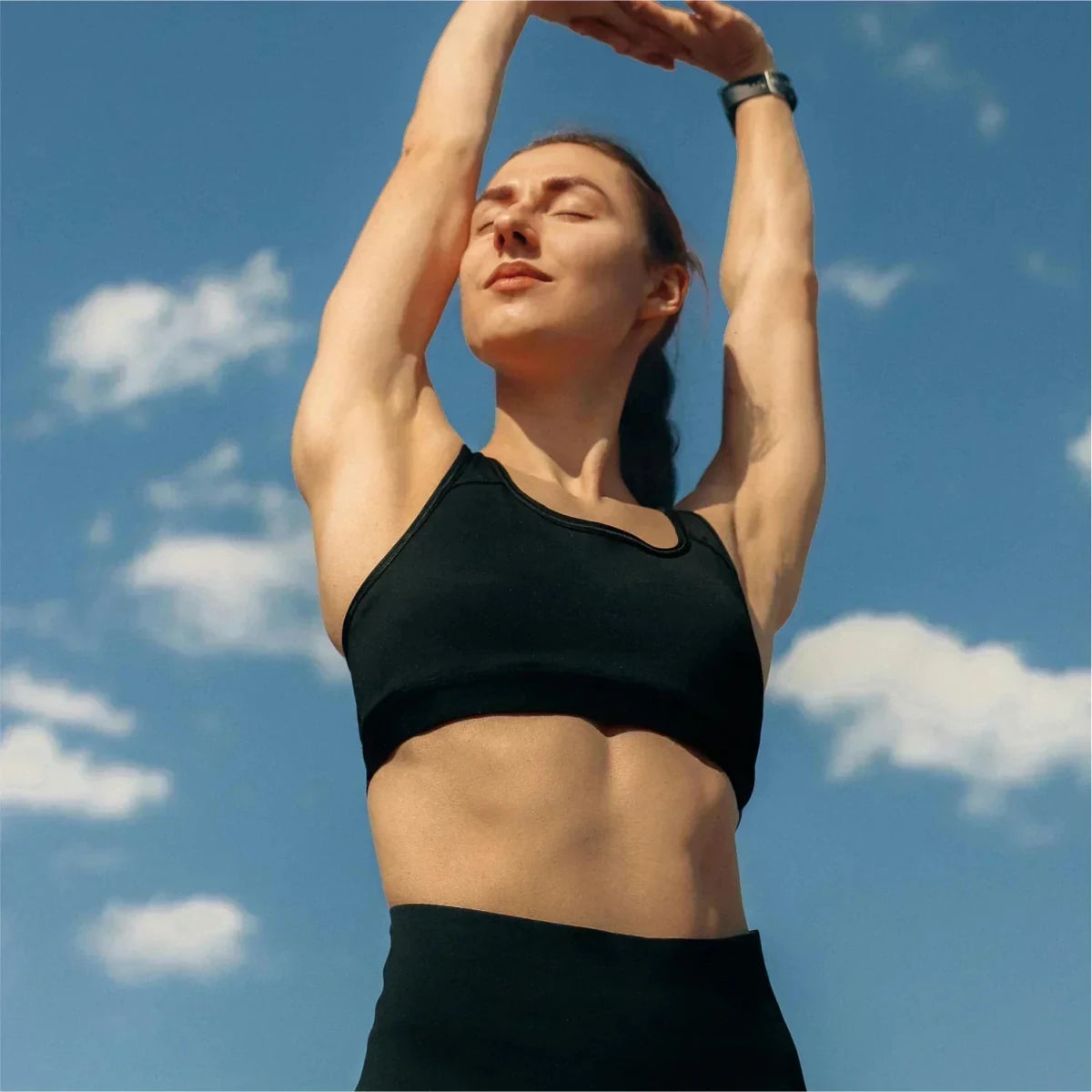 Athletic woman with bare midriff